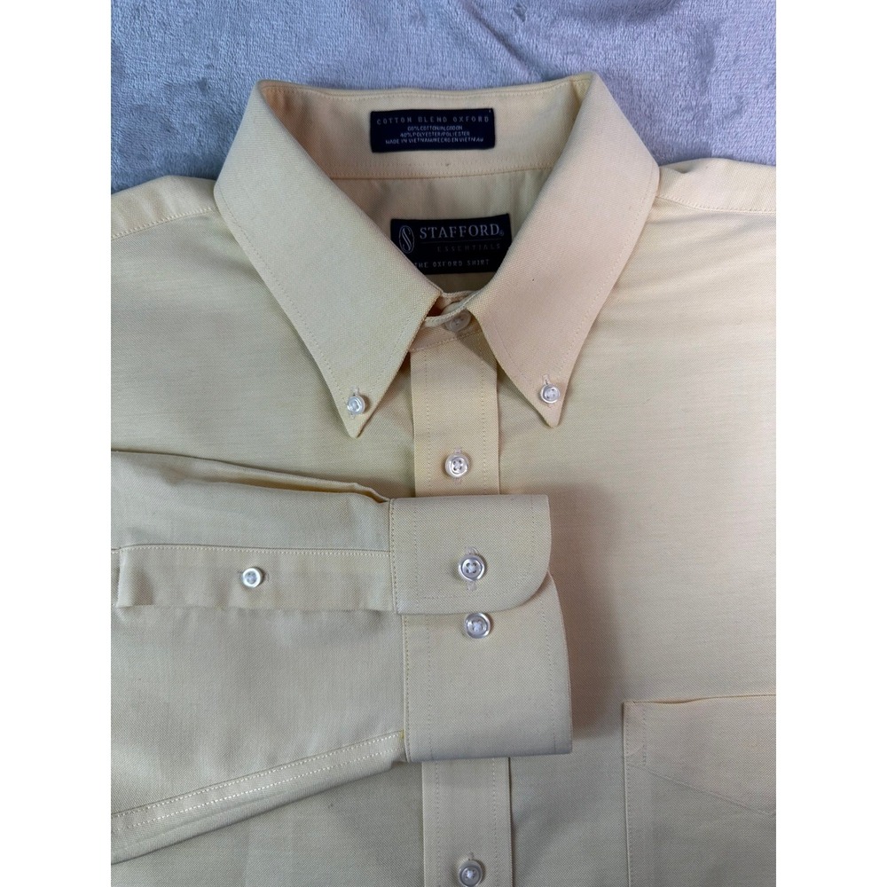 Stafford Oxford Dress Shirt Mens 17 34-35 Yellow Long Sleeve Button Down‎ Cotton